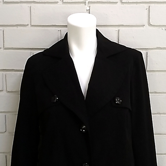 Liz Claiborne Black Trench Coat Jacket. Size Small - Picture 2 of 13
